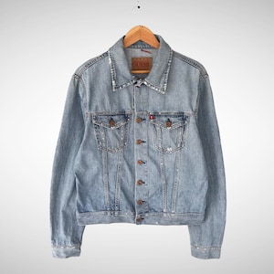 Vintage Guess Trucker Jacket Light Blue Guess Faded Wash Denim Guess Button Front Jacket Trucker Guess Distressed Jeans Jacket