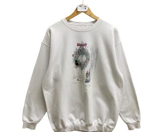 Title: Vintage 90s Northern Reflections White Sweatshirt Large Floral Nature Graphic Pullover Crewneck Retro USA Printed Logo Jumper Size L