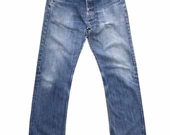 Vintage anni '90 Levis 501 Jeans blu chiaro Taglia 32 Levis 501 Button Fly Denim Levis 501 Jeans in difficoltà Taglio dritto Lavaggio sbiadito Denim Levis 501