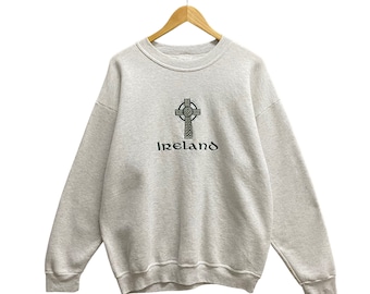 Vintage Ireland Grey Sweatshirt Ireland Crewneck Ireland Connacht Sweater Pullover Ireland Munster Leinster Ulster Embroidery Logo Jumper