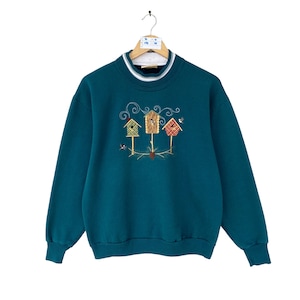 Vintage Morning Sun Green Sweatshirt Size Small Bird House Crewneck Bird Cage Sweater Pullover Morning Sun Embroidered Logo Habitat Jumper