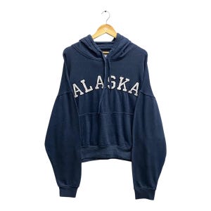 Vintage Y2K Alaska Baggy Croptop Blue Hoodie XLARGE Alaska Crewneck Alaska Sweater Pullover Jumper Spell Out Embroidered Logo Alaska Jumper
