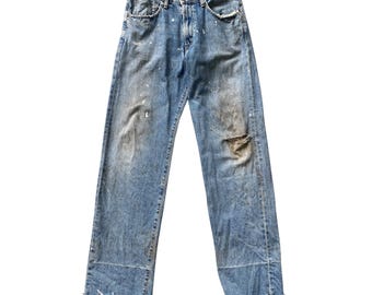 Vintage Y2K Edwin 505x Selvedge Distressed Mud Wash Jeans w32