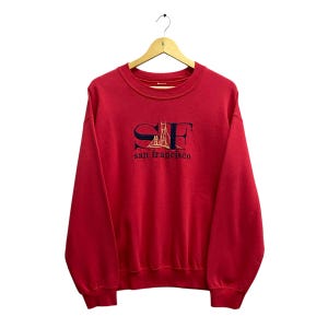 Vintage San Francisco Unisex Red Sweatshirt Large San Francisco Crewneck San Francisco Bridge Sweater Pullover Embroidered Logo Jumper
