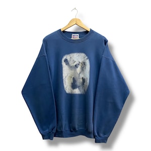 Vintage 90&#39;s Polar Bear Blue Sweatshirt LARGE Seaworld Crewneck Polar Bear Sweater Pullover Arctic Ocean Animal Polar Bear Print Logo Jumper