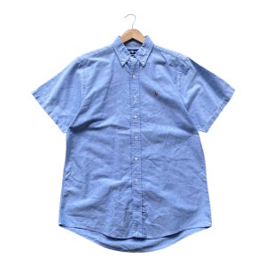 Vintage 90s Polo Ralph Lauren Blue Plain Flannel Size Medium Polo Ralph Lauren Plaid Checkered Shirt Polo Pony Embroidered Logo Polo Shirt