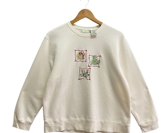 Vintage Classic Elements Flower Cream Sweatshirt Kids Size Large Classic Element Crewneck Flower Sweater Pullover Embroidered Logo Jumper