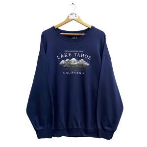 Vintage 00s Lake Tahoe Navy Oversize Unisex Sweatshirt 2XLarge Lake Tahoe Crewneck Lake Tahoe Sweater Pullover Print Logo Lake Tahoe Jumper