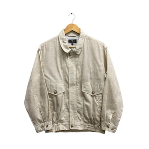 Vintage 90s Claudio Valentino Paris Harrington Jacket MEDIUM Claudio Valentino Paris Beige Zipper Coat Jacket Casual Men Work Jacket Claudio