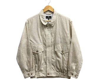 Vintage 90s Claudio Valentino Paris Harrington Jacket MEDIUM Claudio Valentino Paris Beige Zipper Coat Jacket Casual Men Work Jacket Claudio