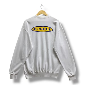 Vintage 90&#39;s Cru Surf White Sweatshirt LARGE Cru Crewneck Cru Surfboard Sweater Pullover Print Logo Spell Out Cru Surf Streetwear Jumper
