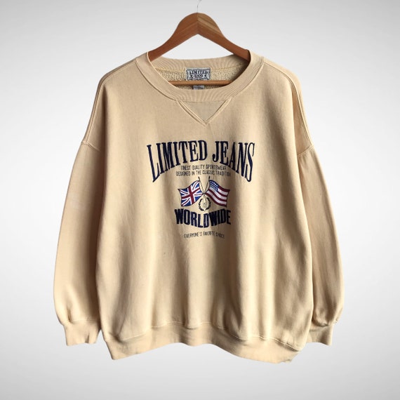 brixtonclothing Vintage Limited Jeans Spellout Logo Sweatshirt Crewneck Pullover Jumper Streetwear Yellow Vintage Limited Jeans Size Large