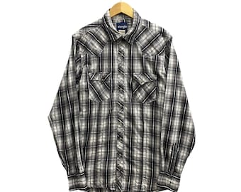 Chemise western Wrangler à carreaux rouge bleu blanc manches courtes perles pressions Cowboy vintage des années 90 taille grande - Canada