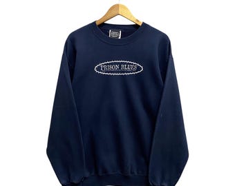 Vintage Y2K Prison Blues Black Sweatshirt SMALL Prison Blues Crewneck Prison Blues Sweater Pullover Spell Out Print Logo Prison Blues Jumper