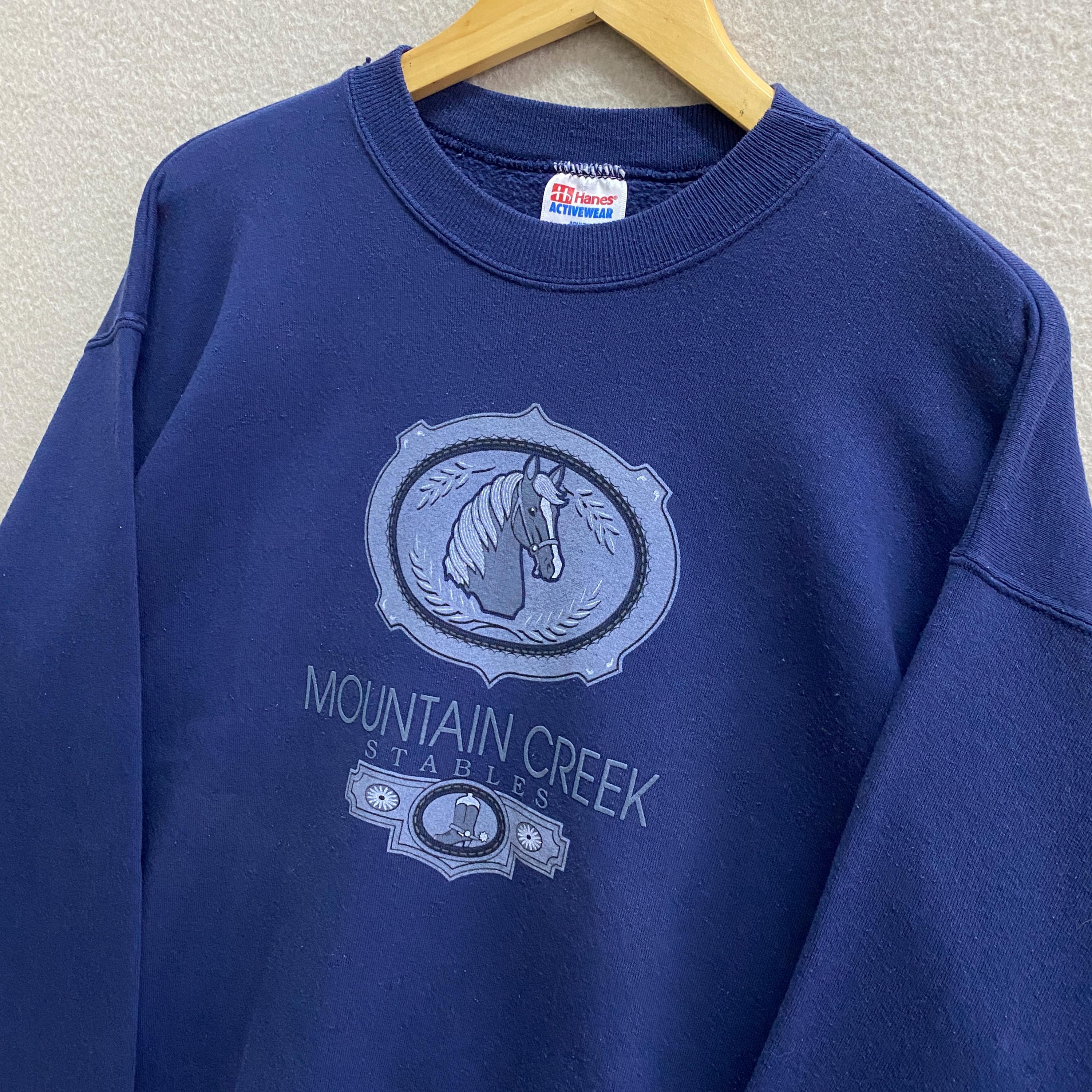 Vintage 90's Mountain Creek Stables Navy Sweatshirt LARGE Mountain