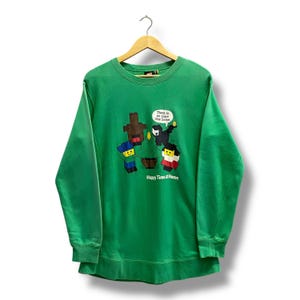 Vintage Y2K Lego Happy Time At Home Green Sweatshirt Size LARGE Lego Crewneck Lego Sweater Pullover Streetwear Lego Print Logo Lego Jumper