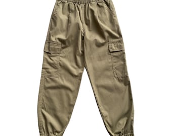 Vintage Y2K Japanese Brand GU Ballon Baggy Parachute Cargo Pants MEDIUM Elatic Waist Tapered Legs w25-31