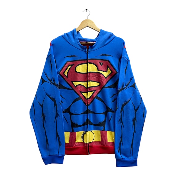 Sweat à Capuche Zippé Superman Vintage – Bleu, Taille XL Pour Homme