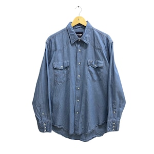 Vintage 00s Wrangler Blue Colour Western Shirt Size XLarge Wrangler Checkered Wrangler Pearl Snap Button Wrangler Long Sleeve Western Shirt