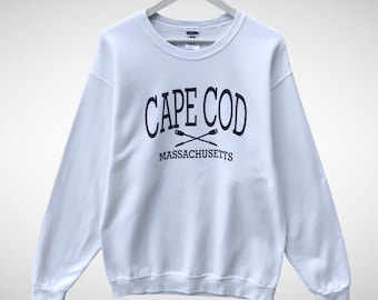 vintage des années 90 Massachusetts blanc sweat taille grande Massachusetts ras du cou Massachusetts Cape Cod pull Massachusetts City impression logo