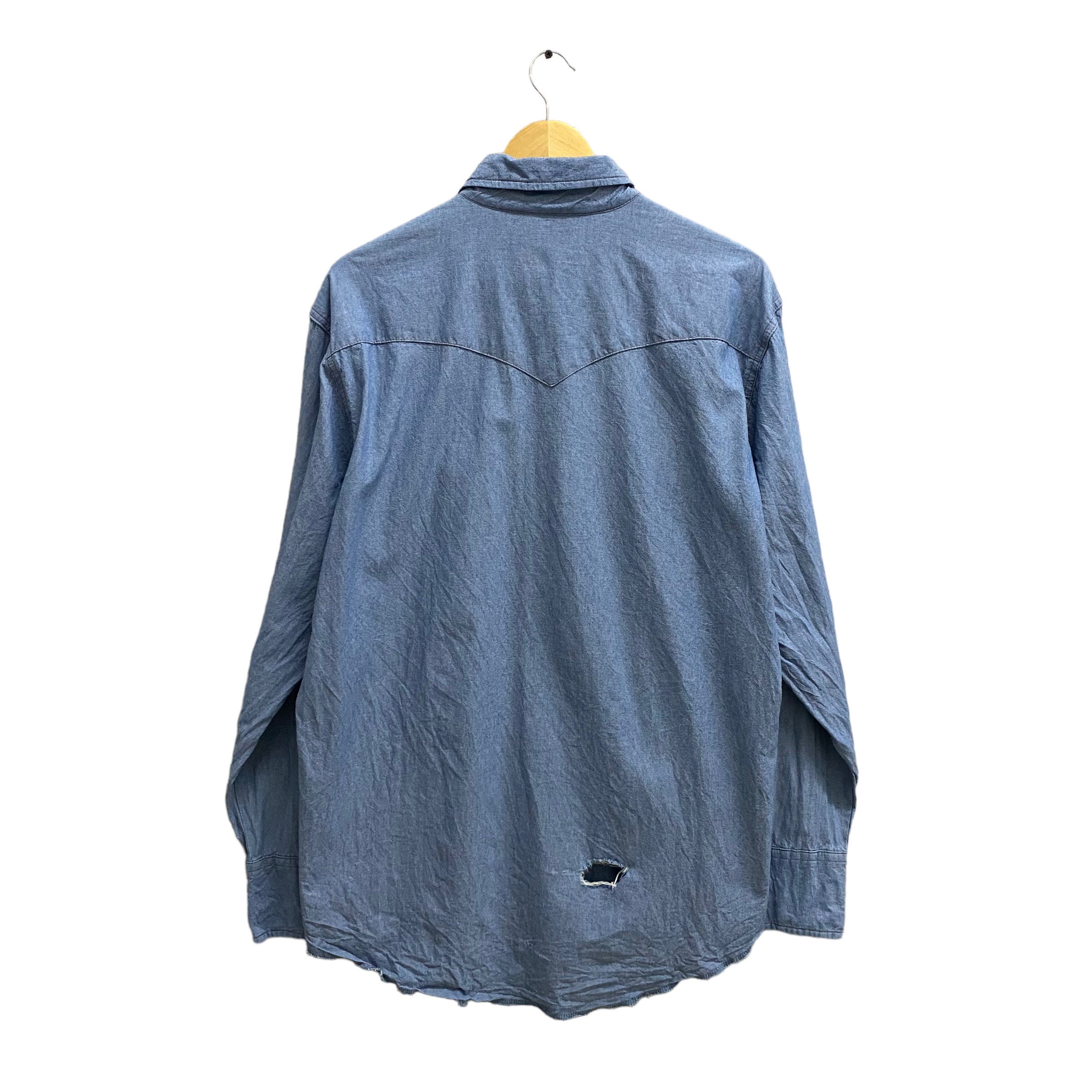 Chemise Western Wrangler Homme XL Bleu Rouge à Carreaux - Manches Longues Snap