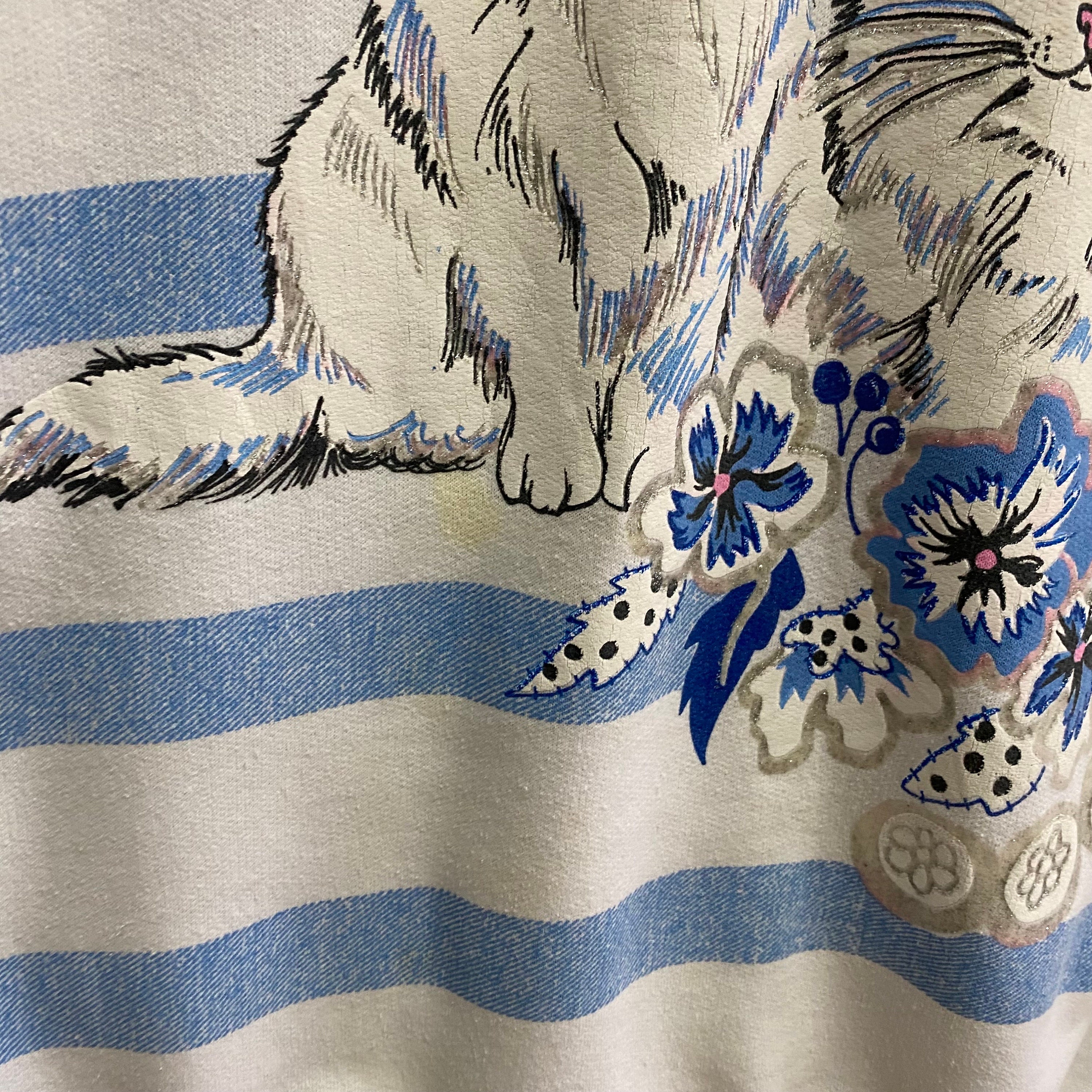 vintage cat × fish × flower sweat Vintage 90s Morning Sun Sweatshirt Blue Large Morning Sun