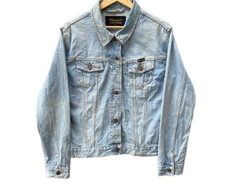 Vintage anni '90 Wrangler Jeans blu chiaro Taglia Xlarge Wrangler Giacca con bottoni sul davanti Giacca in difficoltà Non cimosa Wrangler Denim Trucker Jacket
