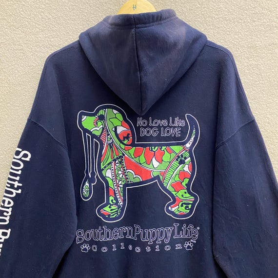 Vintage Y2K Southern Puppy Life Navy Baggy Hoodie XLARGE Wildlife
