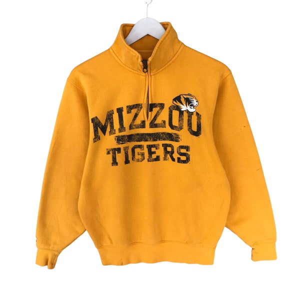 Vintage Mizzou Tiger Universität gelbes Sweatshirt Mizzou Tigers Crewneck Mizzou Tiger Football Sweater Pullover Mizzou buchstabieren Print Logo