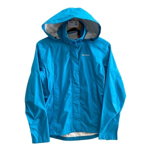 Vintage 00s Marmot Blue Hoodie Jacket Women Size XSmall Marmot Outdoor Winbreaker Zipper Marmot Spell Out Embroidered Logo Waterproof Jacket