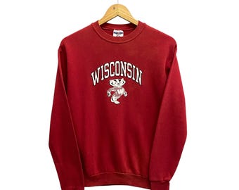 Vintage University Wisconsin Kids XLarge Sweatshirt University Wisconsin Crewneck Wisconsin Sweater Pullover Wisconsin Badgers Print Logo