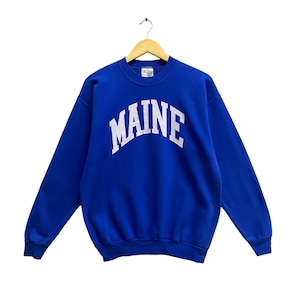 Vintage Y2K Maine Blue Sweatshirt Size MEDIUM Maine Crewneck Streetwear Maine Sweater Pullover Jumper Spell Out Print Logo Maine Jumper