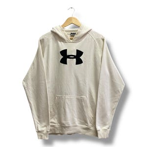 Vintage Y2K Under Armour White Hoodie Sweatshirt MEDIUM Under Armour Crewneck Under Armour Sweater Pullover Embroidered Logo Under Armour