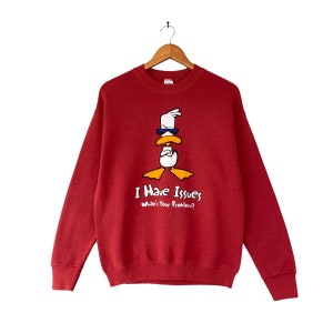 Vintage 90s I Have Issue Cartoon Red Sweatshirt Size Medium Cartoon Crewneck Cartoon Sweater Pullover Spell Out Print logo Cartoon Jumper