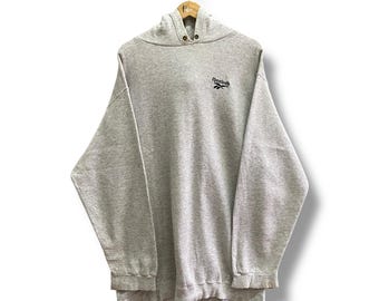 Vintage 90's Reebok Grey Distressed Hoodie XLARGE Reebok Crewneck Reebok Sweater Pullover Embroidered Logo Reebok Sportswear Jumper