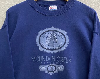 Vintage 90's Mountain Creek Stables Navy Sweatshirt LARGE Mountain