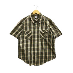 Vintage 00s Gap Multi Colour Western Shirt Size Medium Gap Checkered Gap Pearl Snap Button Gap Short Sleeve Western Shirt Distressed