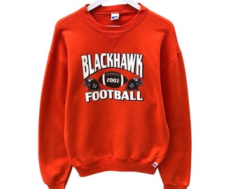 Bluza futbolowa Blackhawks w kolorze pomarańczowym z lat 90. w rozmiarze baggy, rozmiar średni, sweter Blackhawks z okrągłym dekoltem, bluza z nadrukiem z logo