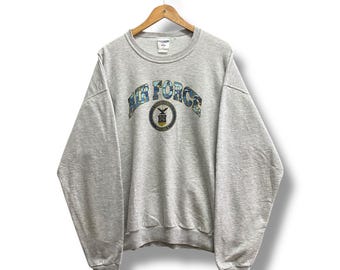 Vintage 90's Usa Air Force Gray Sweatshirt XLARGE Usafa Army Printed Spell Out Pullover United States Military Air Crewneck Size XL