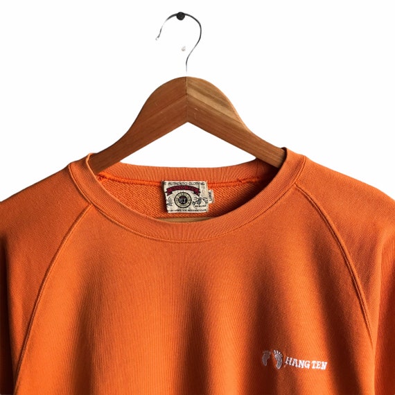 Vintage 90s Hang Ten Surfing Orange Sweatshirt La… - image 2