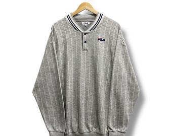 ヴィンテージ Y2K フィラ ストライプ オーバーサイズ グレー スウェットシャツ 4L ストリートウェア レトロ フィラ クルーネック オールドスクール アーバンスタイル 刺繍ロゴ ジャンパー 4L