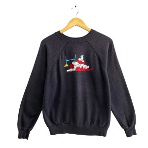 Vintage 90s Polar Bear Black Sweatshirt Size Medium Polar Bear Football Crewneck PolarBear Sweater Pullover Print Logo Polar Bear Jumper