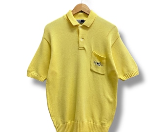 Vintage 90s Polo Ralph Lauren RLPC Yellow Knitwear Medium Embroidery Logo Sweater Classic Polo Pullover Retro Knit Top Size M
