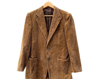 Vintage Japanese Brand Corduroy Jacket  Dark Brown Blazer Button Front Streetwear Style Vintage 90s Blazer Size Small