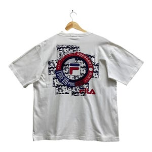 Vintage 90&#39;s Fila Biela Italia White Tshirt MEDIUM Fila Biella Italia Crewneck Fila Biella Sweater Pullover Print Logo Fila Sports Jumper