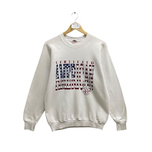 Vintage 90s Certified America White Sweatshirt Women Large Certified American Crewneck American Sweater Pullover Spell Out Print Logo Jumper