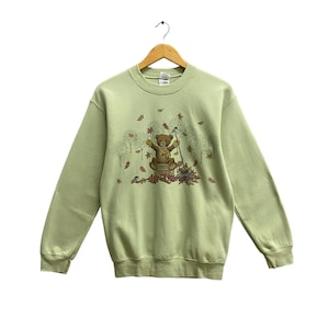 Vintage Y2K Teddy Bear Summer Green Sweatshirt Size SMALL Bear Crewneck Teddy Bear Sweater Pullover Graphic Print Logo Teddy Bear Jumper