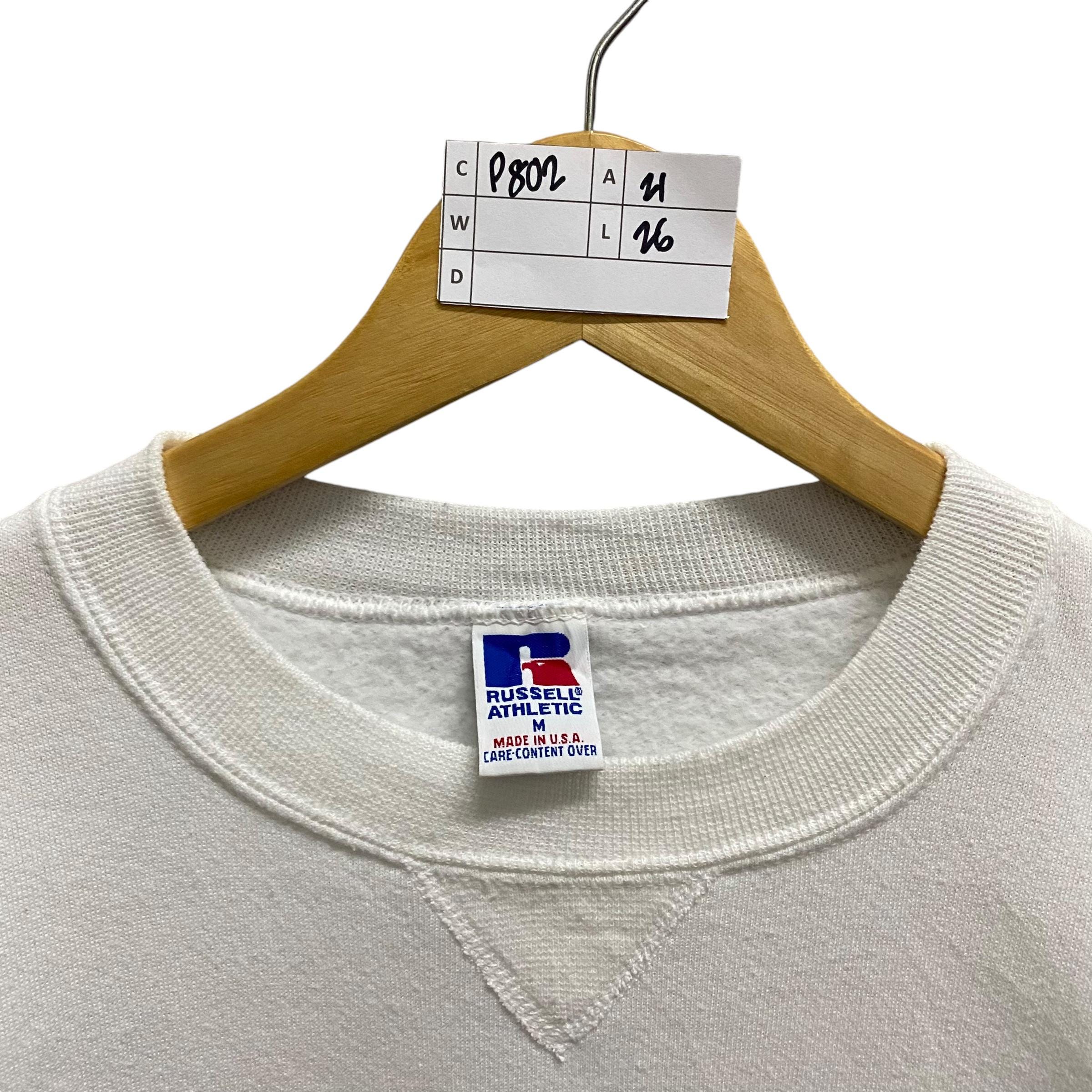 Vintage 90s Russell Athletic Blank White Unisex Sweatshirt Medium