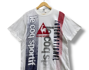 Vintage 90's Le Coq International Colour Block Tshirt LARGE Le Coq Crewneck Le Coq Sweater Pullover Shortsleeve Print Logo Spell Out Jumper