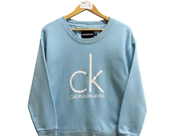 Vintage 00s Calvin Klein Blue Croptop Sweatshirt Women Xlarge Calvin Klein Crewneck Calvin Klein Sweater Pullover Print Logo Jumper